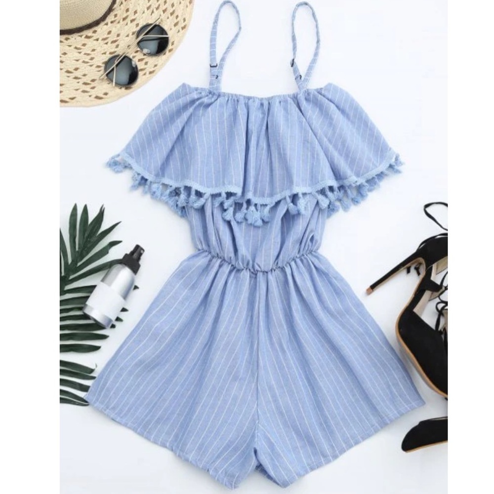 Rebellion overlay cami tassel striped romper